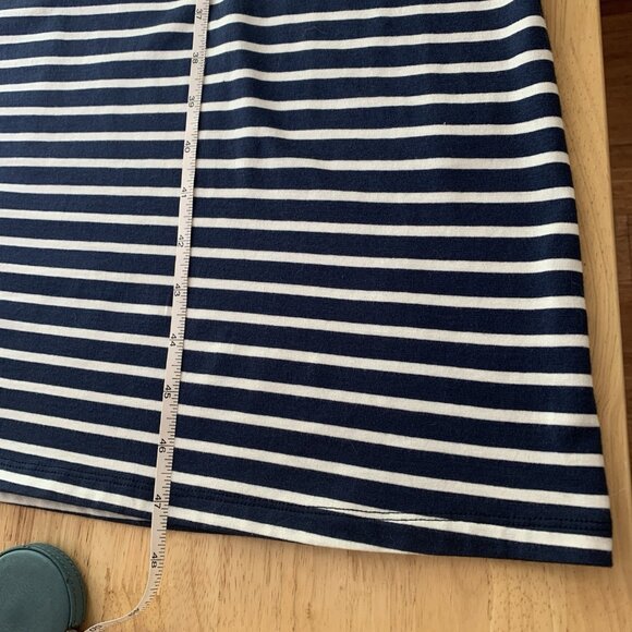 Toad & Co Women Samba Muse Ruched Midi Dress Sz Large Navy Blue Striped Coastal - Picture 12 of 12